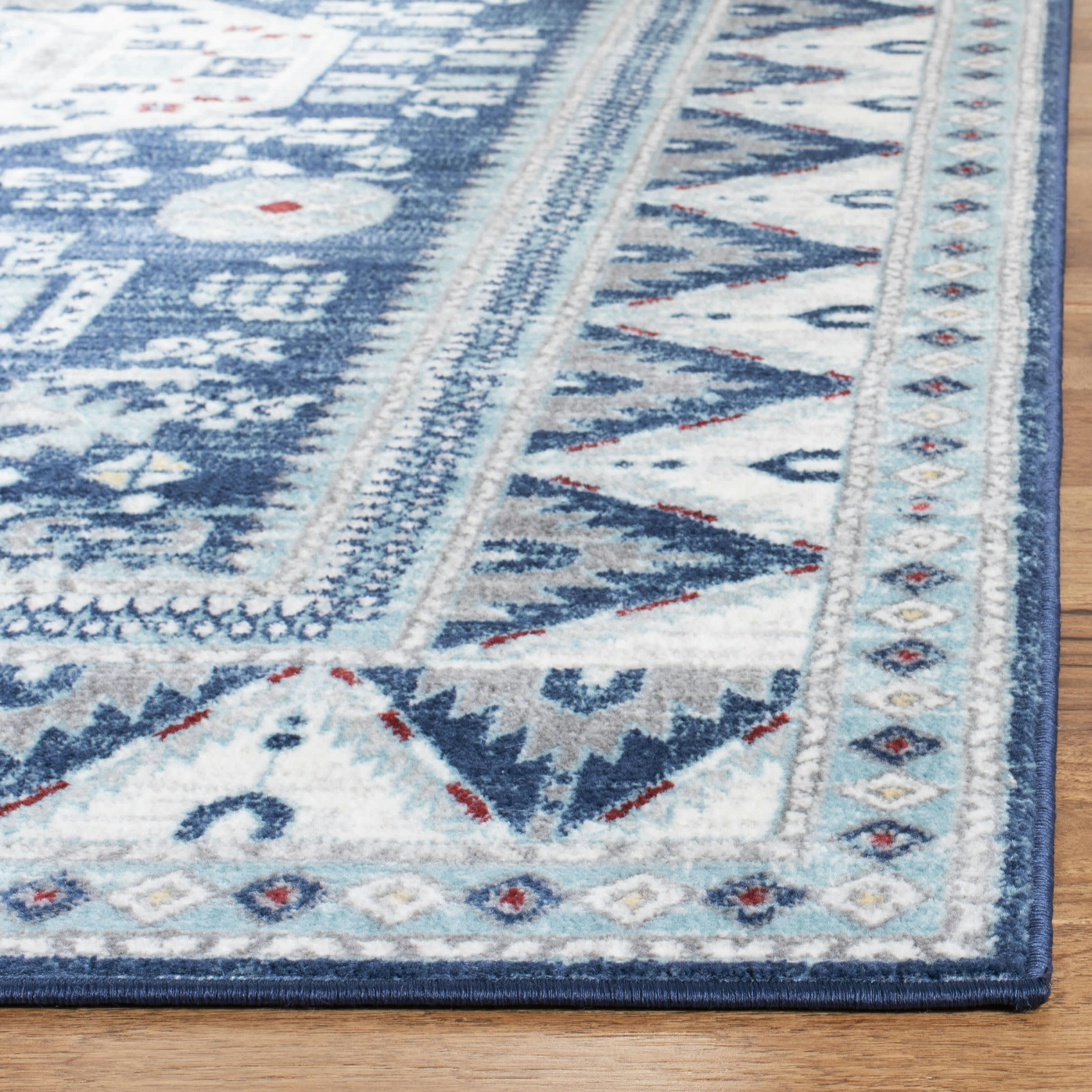 KAZAK - Tapis de salon interieur en bleu & crème, 61 x 244 cm