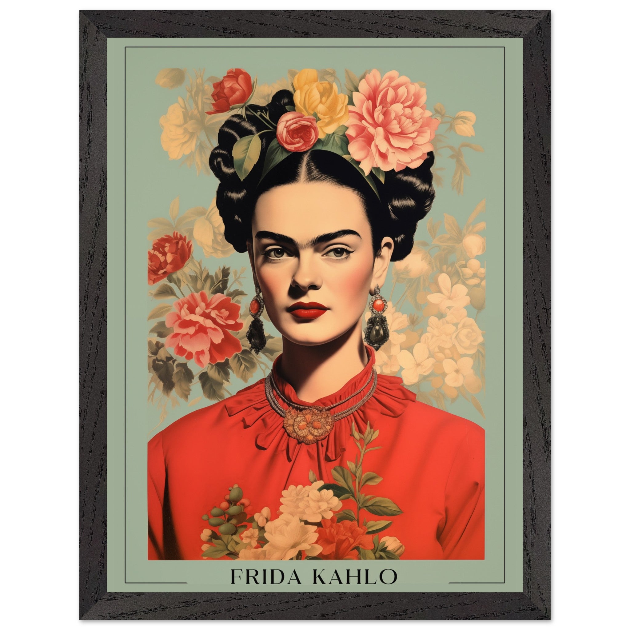 Artfulprints Poster met Lijst Frida Kahlo - Botanical portrait  - 30x40 cm - Meerkleurig