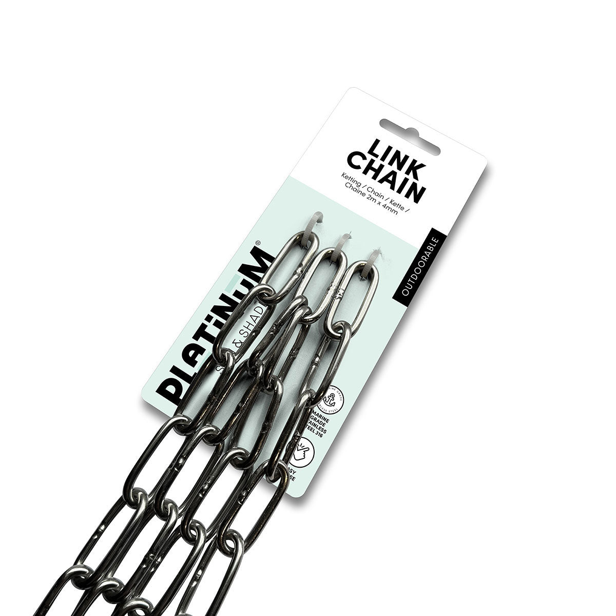 Platinum schaduwdoek Ketting schalm grijs 4mm - lang 2m - RVS