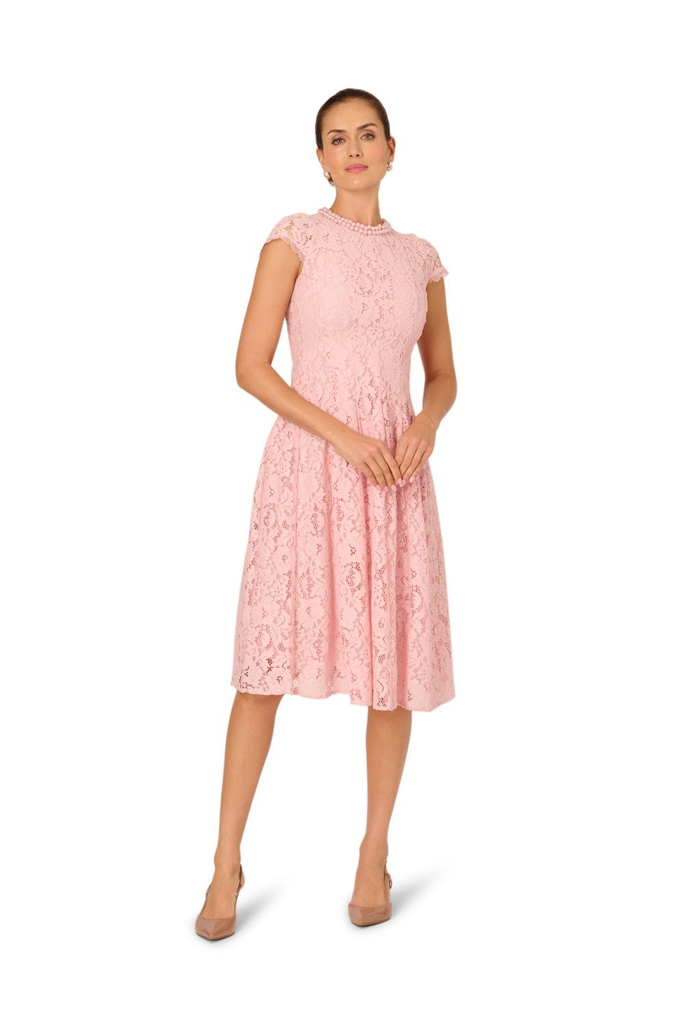 Adrianna Papell Embellished Lace Midi Dress