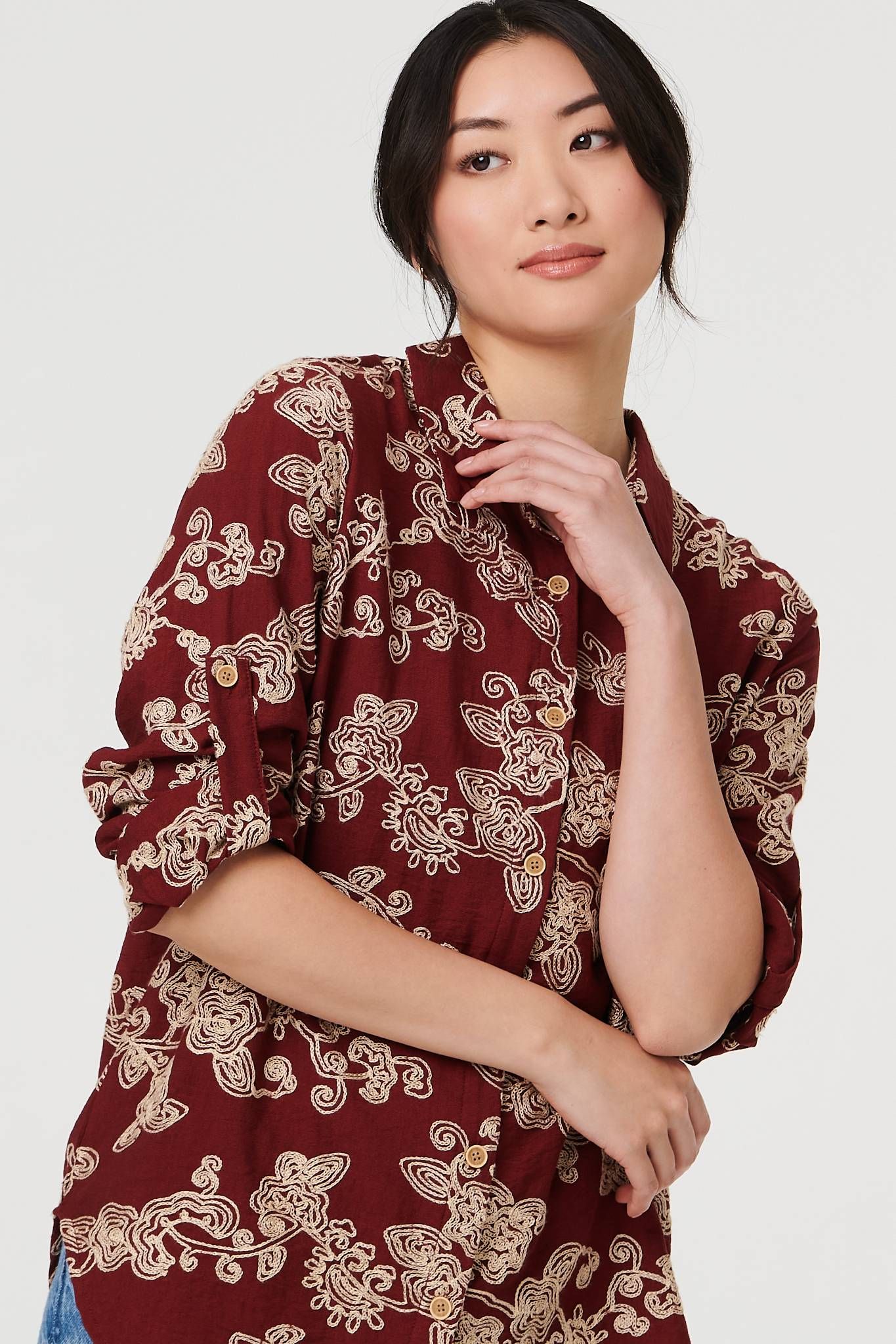 Izabel London Floral Embroidered Long Sleeve Blouse