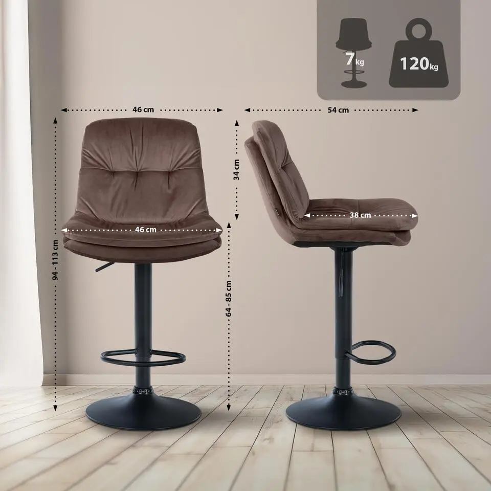 CLP Barkruk Laurel zwart Frame - Fluweel - bruin