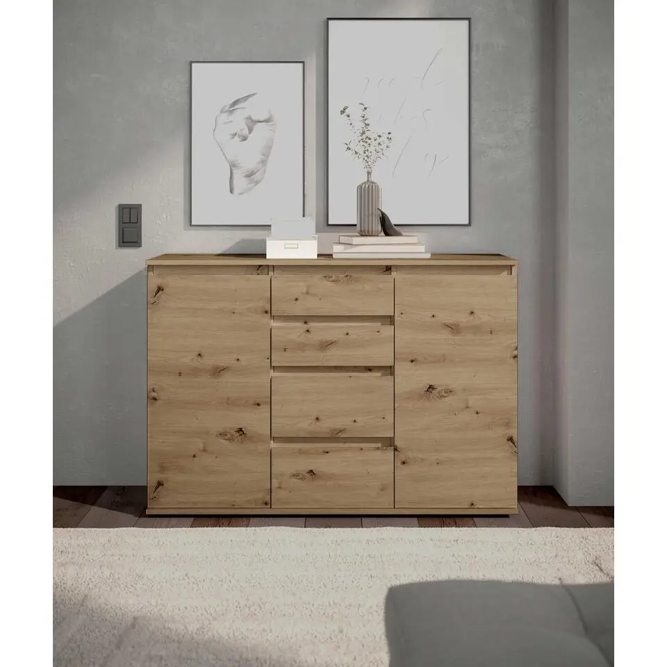 Dressoir Brest - 119x35x84cm - 2 deuren; 4 lades - eikdecor