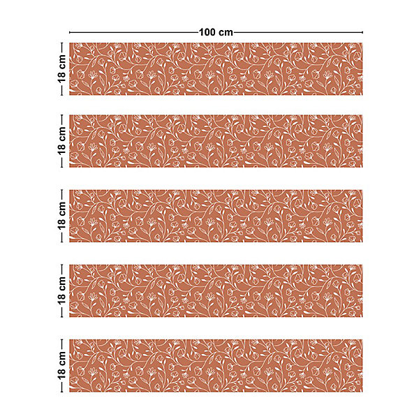 Contremarches adhésives PVC pour escalier - floral rouge - Lot de 5 (18x100 cm)