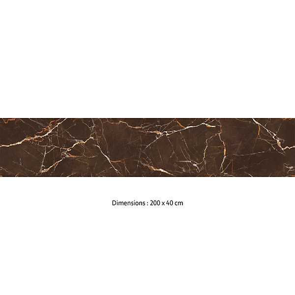 Crédence cuisine adhésive en vinyle imitation marbre brun et or, 200 x 40 cm, design raccordable