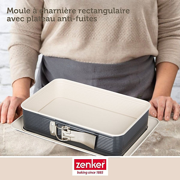 Ensemble de 2 Moules à charnière rectangulaire 28 x 18 cm crème noir Zenker Smart Pastry