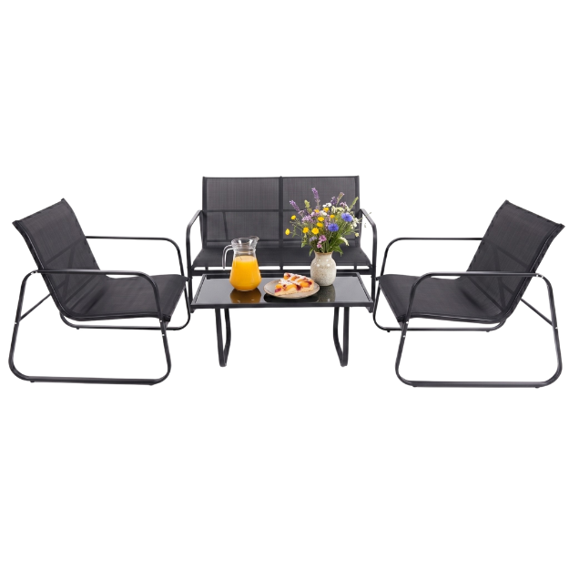 Meble ogrodowe czarne na taras zestaw 2x Krzesła Stolik Sofa FUNFIT GARDEN