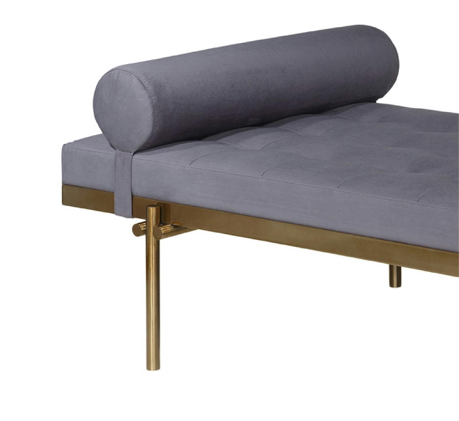 NICOLE - Banc en métal bronze et cuir synthétique violet