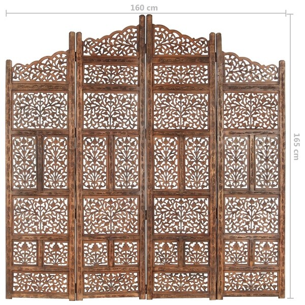 vidaXL Hand carved 4-Panel Room Divider Brown 63"x65" Solid Mango Wood
