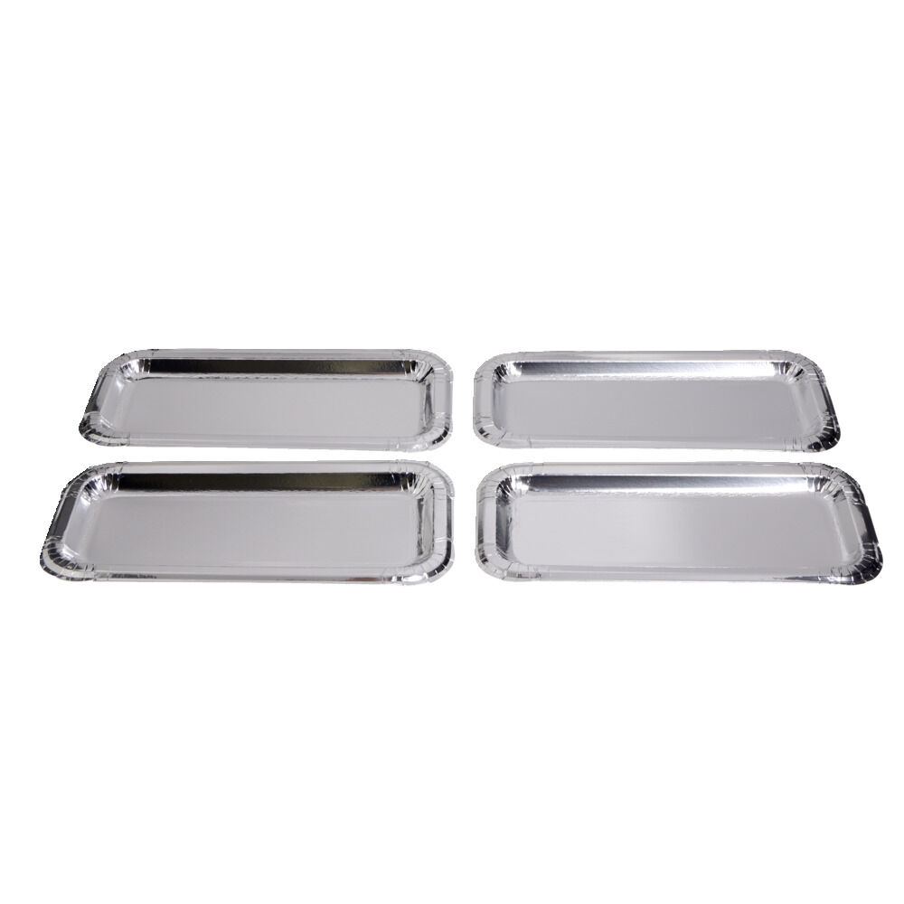 Plat à cake x4 en carton gris argenté 15,5x34cm