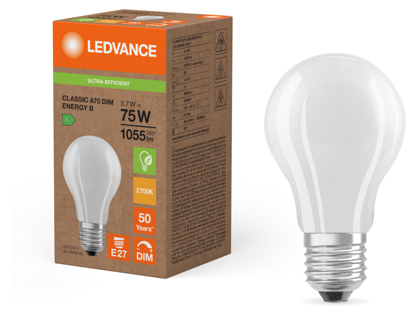 Żarówka LED Bańka E27 5,7W z ciepłą barwą światła