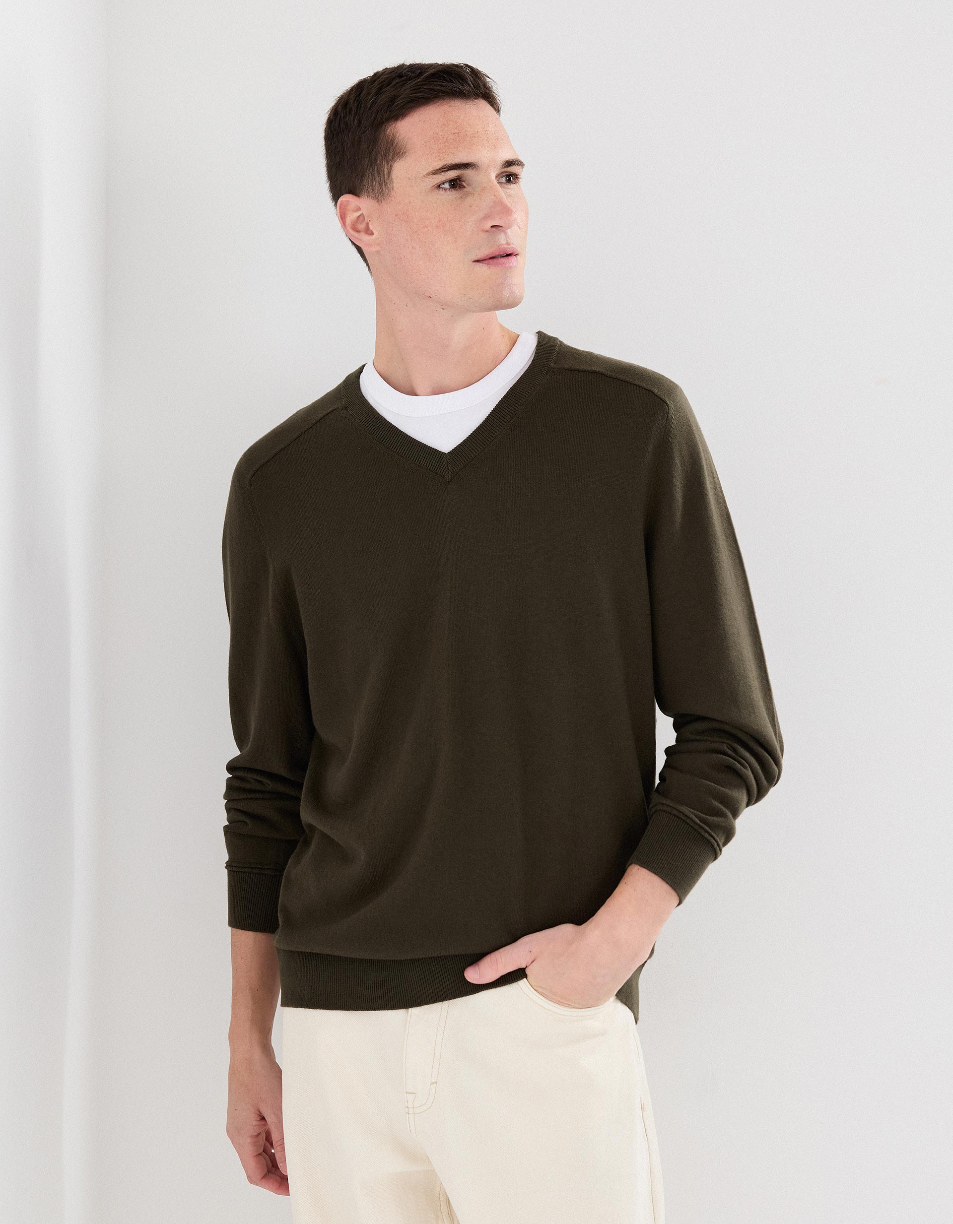 Camisola com Caxemira, Homem, Verde Escuro