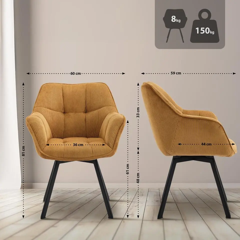 CLP Eetkamerstoel Jordi zwart Frame - Ribstof - oranje