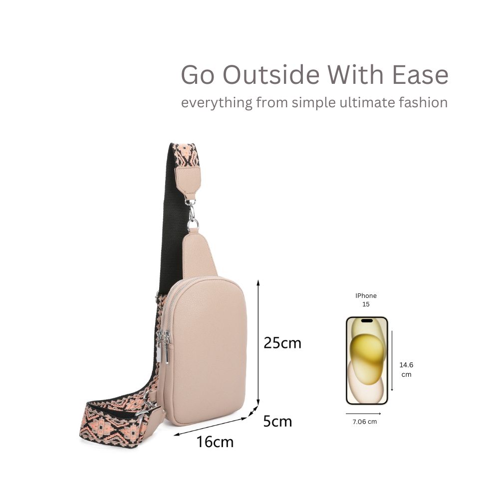 Kitise Double Zipper Crossbody Sling Bag With Detachable Canvas Strap