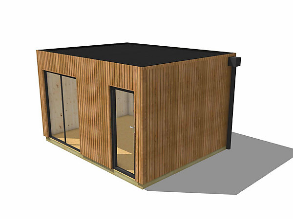 Dépendance de jardin bois en bois 4,4 x 3,5 x 2,7 m avec plancher isolé / menuiseries alu k-line