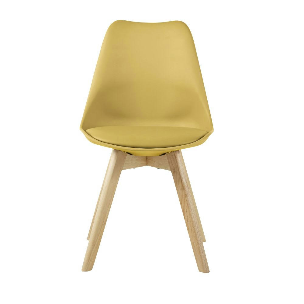Ice - Chaise style scandinave jaune ocre et hévéa
