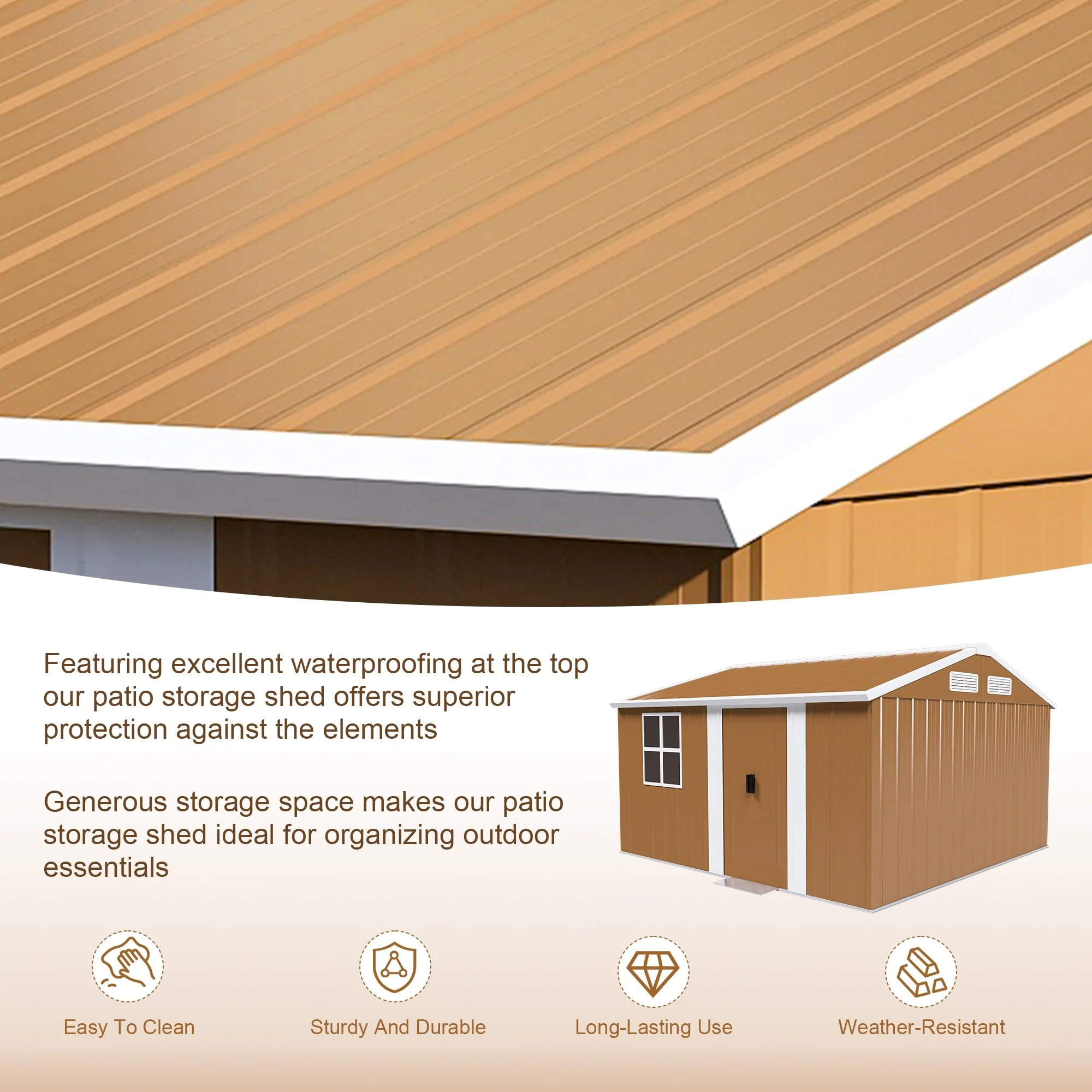 12x10 FT Heavy-Duty Metal Storage Shed with Windows, Lockable Door & Ventilation - Weatherproof Outdoor Garden Shed