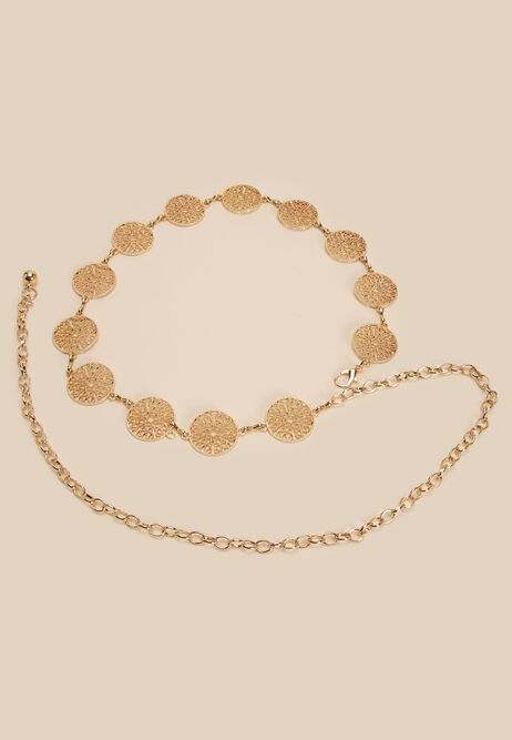 Womens Gold Filagree Disc Belt