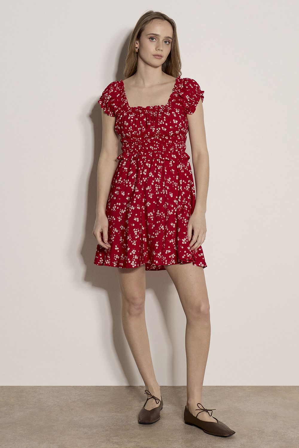 Apricot Floral Ruffle Mini Dress