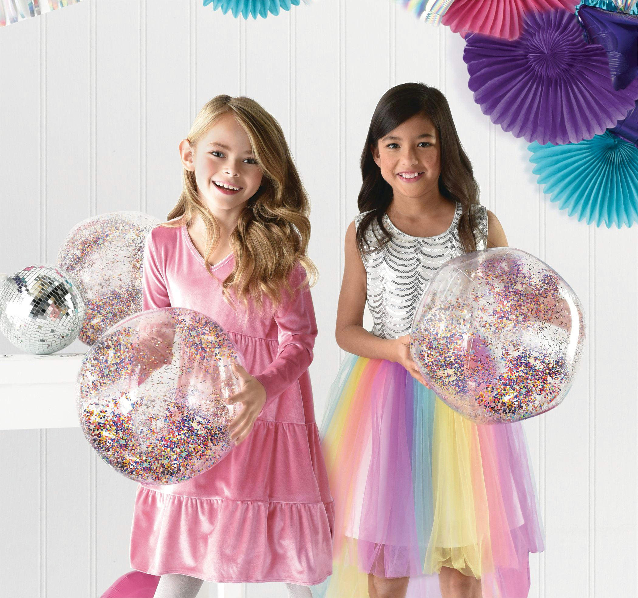 Sparkle Glitter Confetti Beach Balls for Fun Party Games, Clear, 4-pk