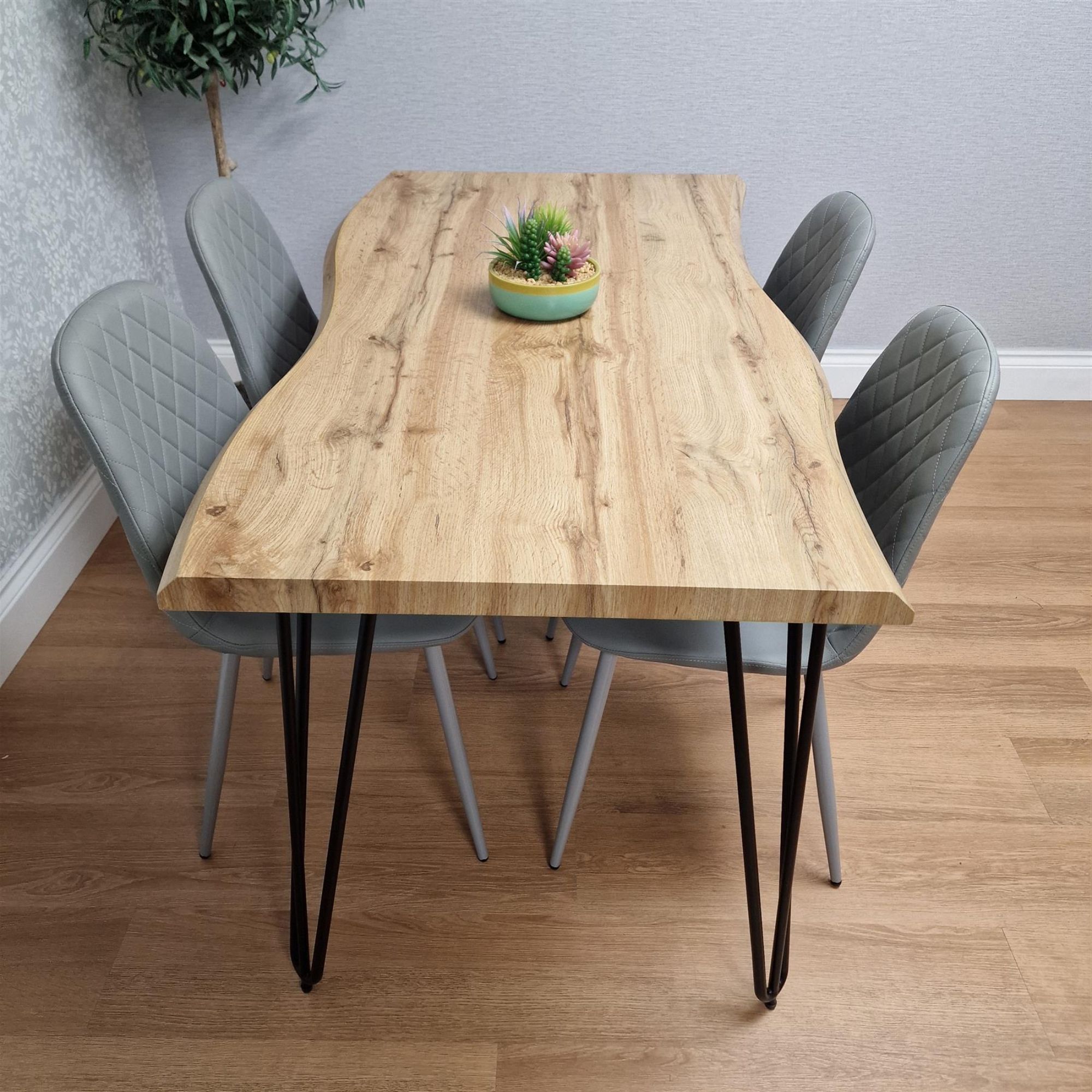 KOSY KOALA Modern Table Set and 4 Grey Faux Leather Chairs Home Kitchen Furniture