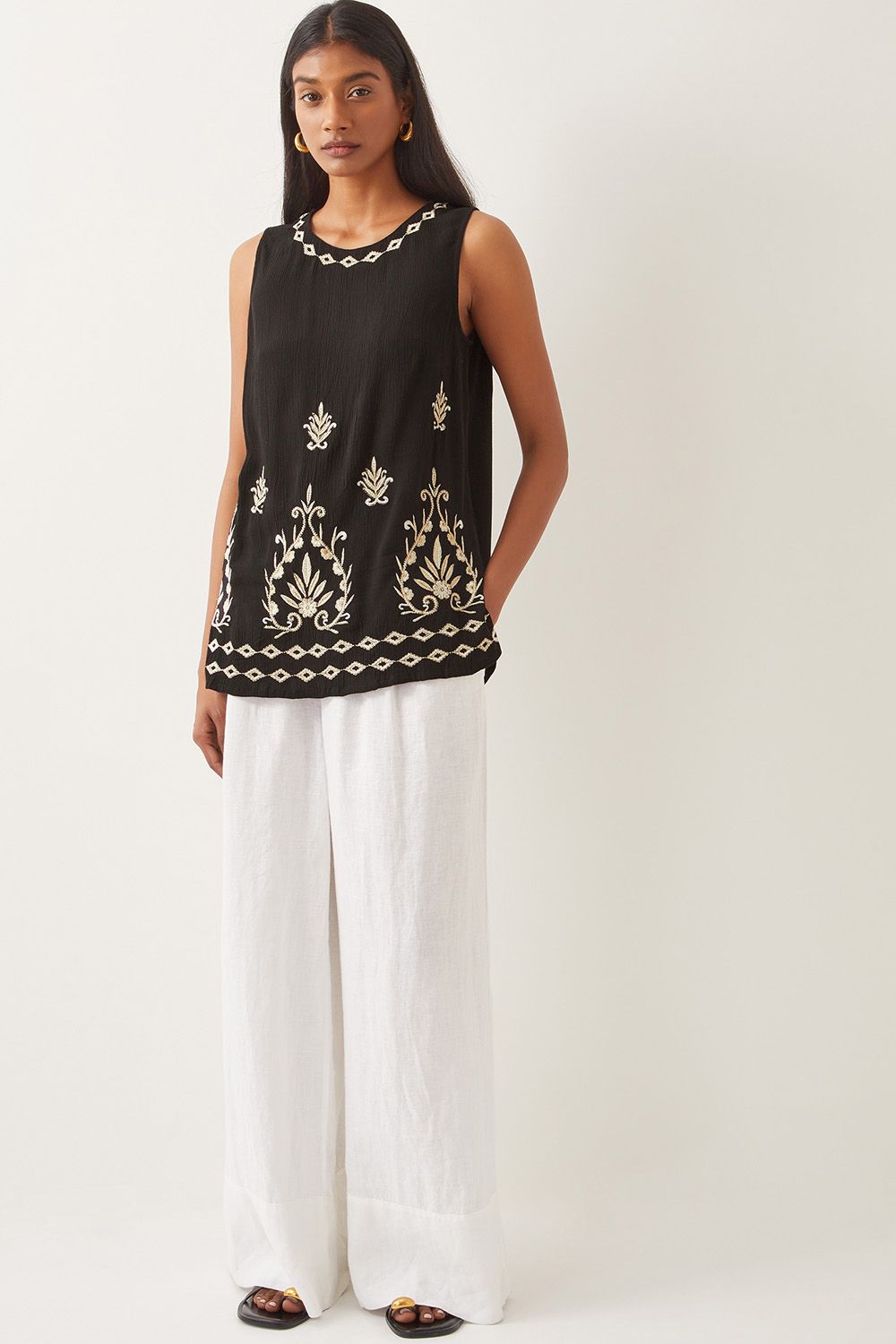 Monsoon Saffron Embroidered Tank Top Black