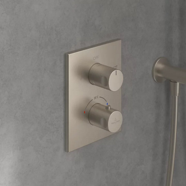 Façade thermostatique 2 voies VILLEROY ET BOCH Universal rectangle Brushed Nickel Matt   corps encastré