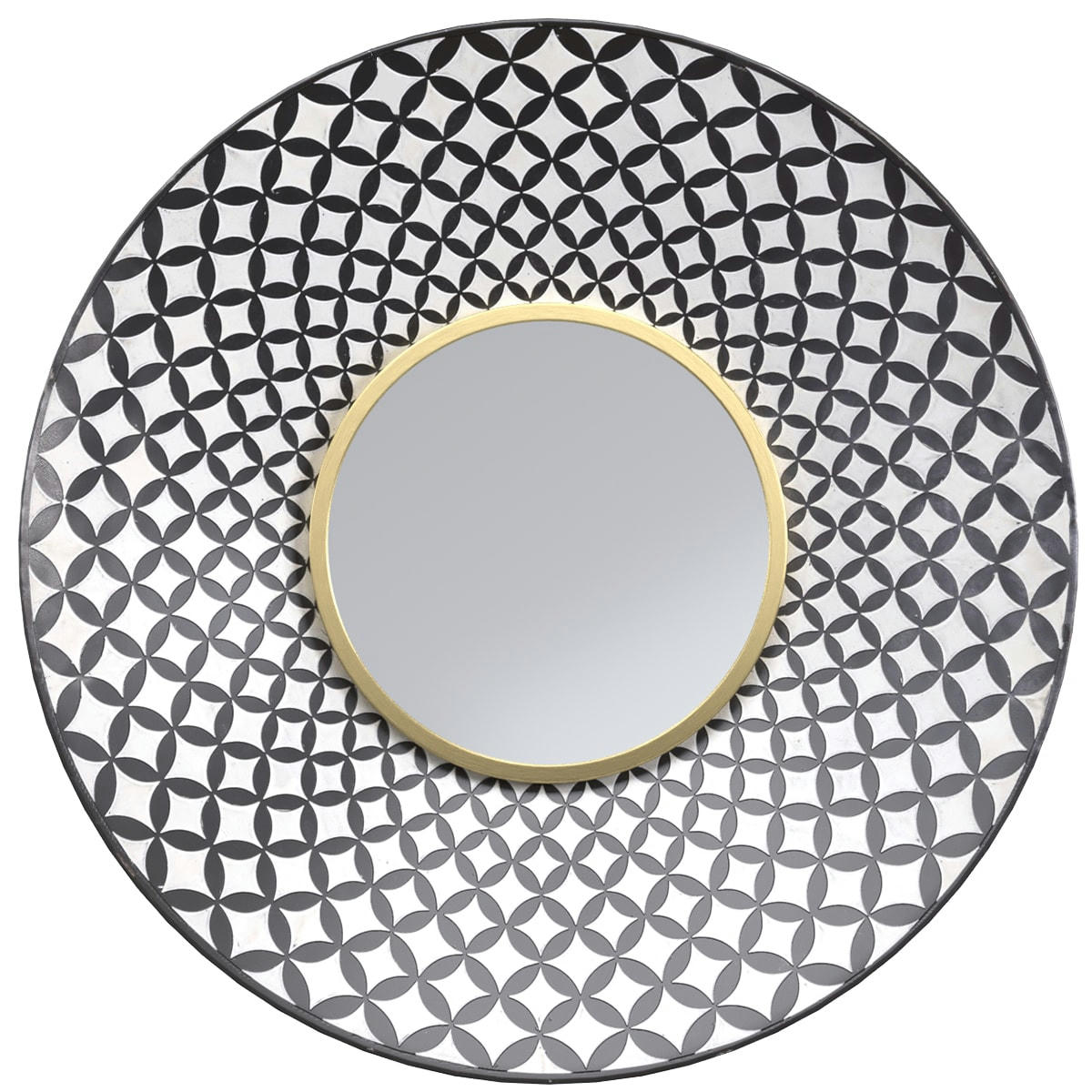 ISABEAU - Miroir rond en métal noir et blanc finition doré D59 cm