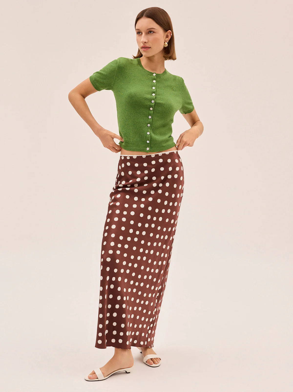 Joni Chocolate Blurred Polka Dot Print Maxi Skirt