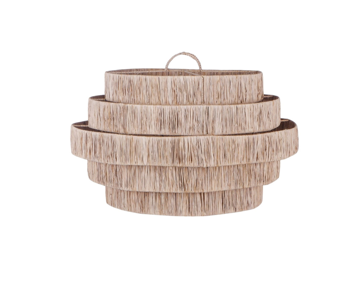 Grote Hanglamp PULAU Ø65 cm – Handgemaakte Plafondlamp van Natuurlijk Raffia – Trapvormige Boho Lamp voor Horeca, Eettafel of Interieur – Sfeervoll...