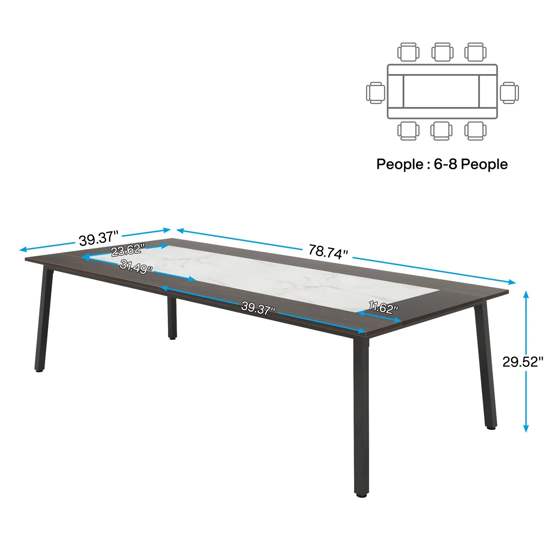 6.56 FT Conference Table for 8 People, Large Office Meeting Table with Metal Frame - 39.37 D x 78.74 W x 29.53 H