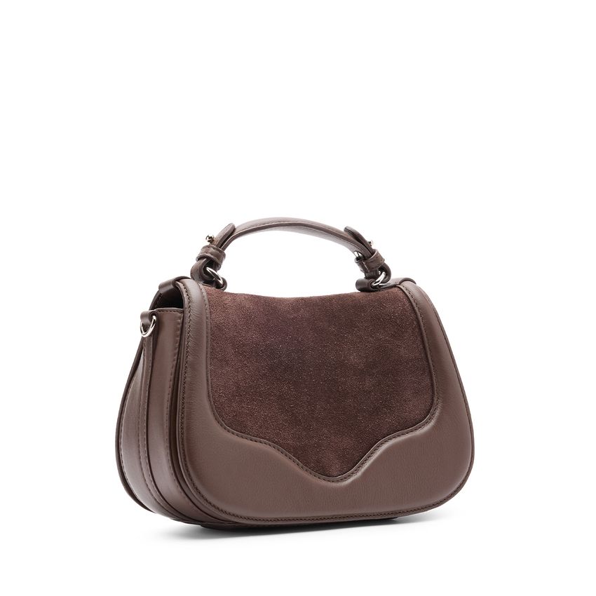 Manfield Bruine leren schoudertas met suède detail