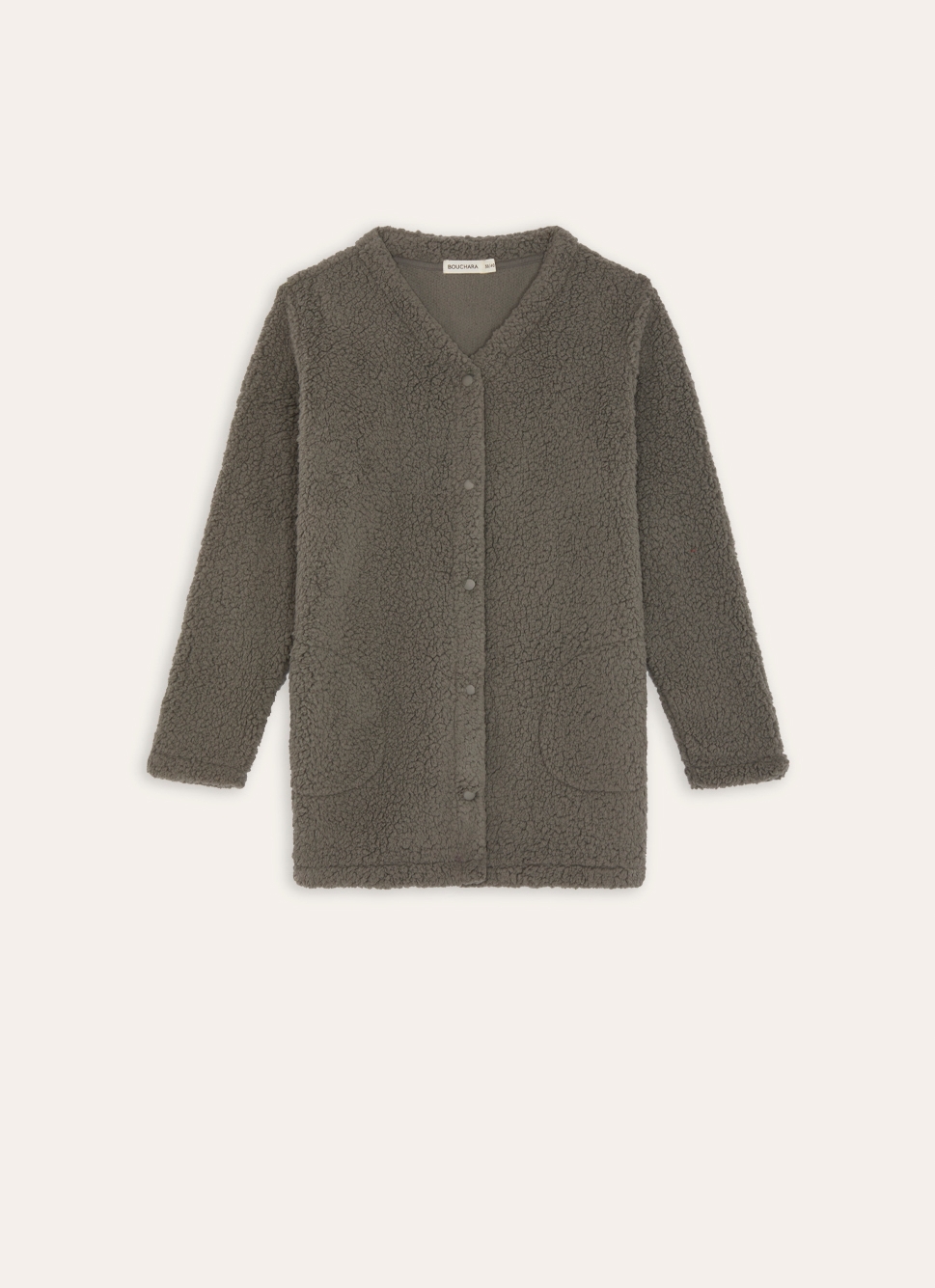 VESTE MANCHES LONGUES BOUTONNÉE EN SHERPA ETAIN