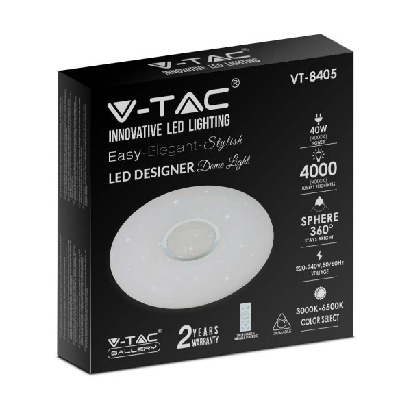 Plafon 8405 z pilotem okrągły biały LED 1x40W 39,5cm 4000lm IP20 V-TAC
