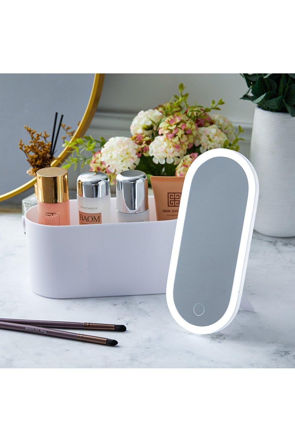 H&O Direct Portable Makeup Box with Foldable Rotating LED Light Mirror