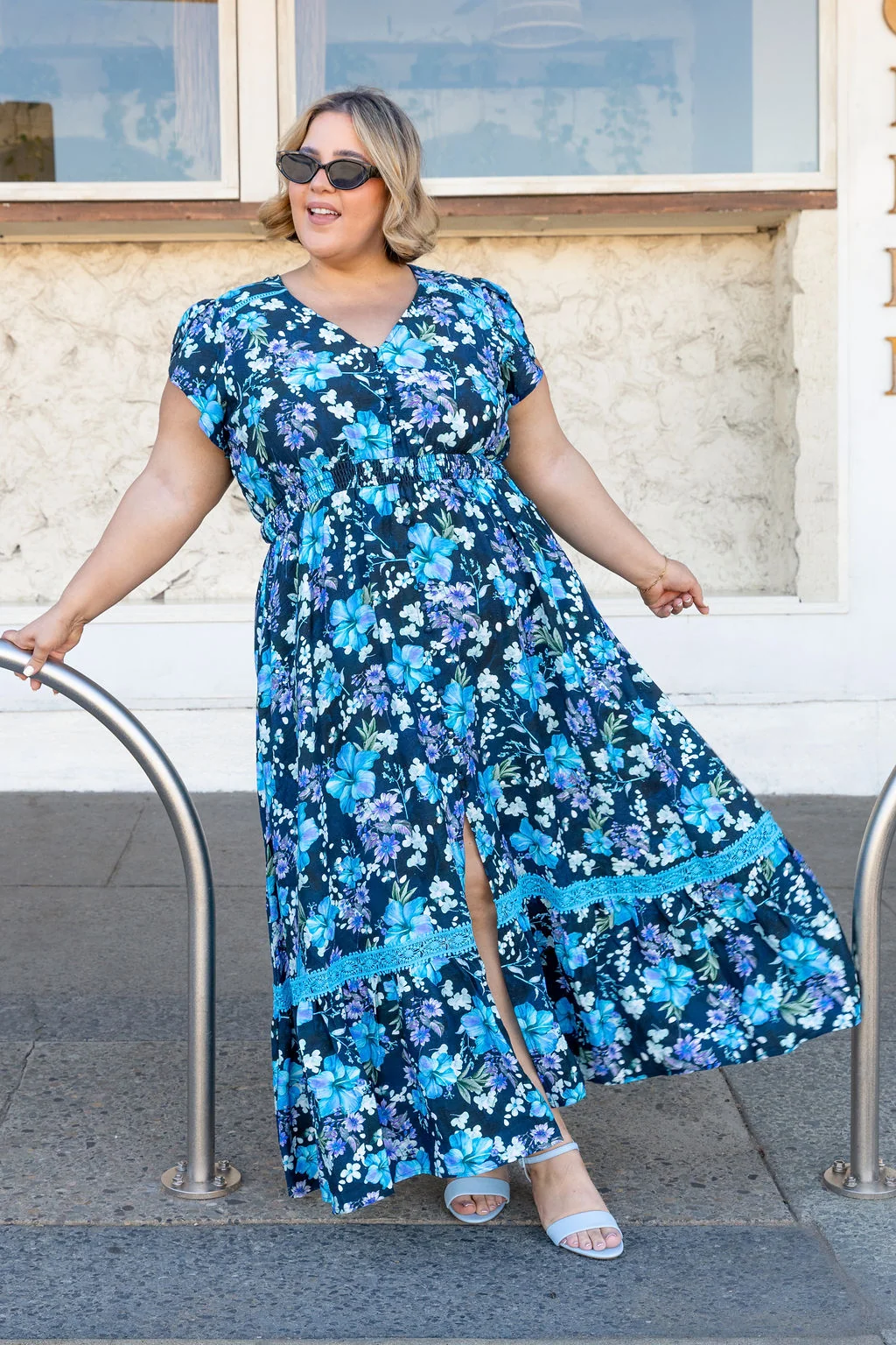 Louisa Maxi Dress in Indigo Blooms