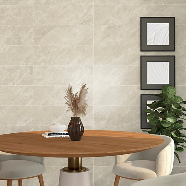 Faïence murale effet marbre taupe brillant L.90 x l.30 cm x ép.10,5 mm, Balmoral