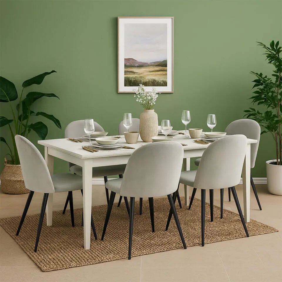 Hioshop Venedig eethoek eettafel wit 95x180/276 met 2 stuks extra plaat 6
