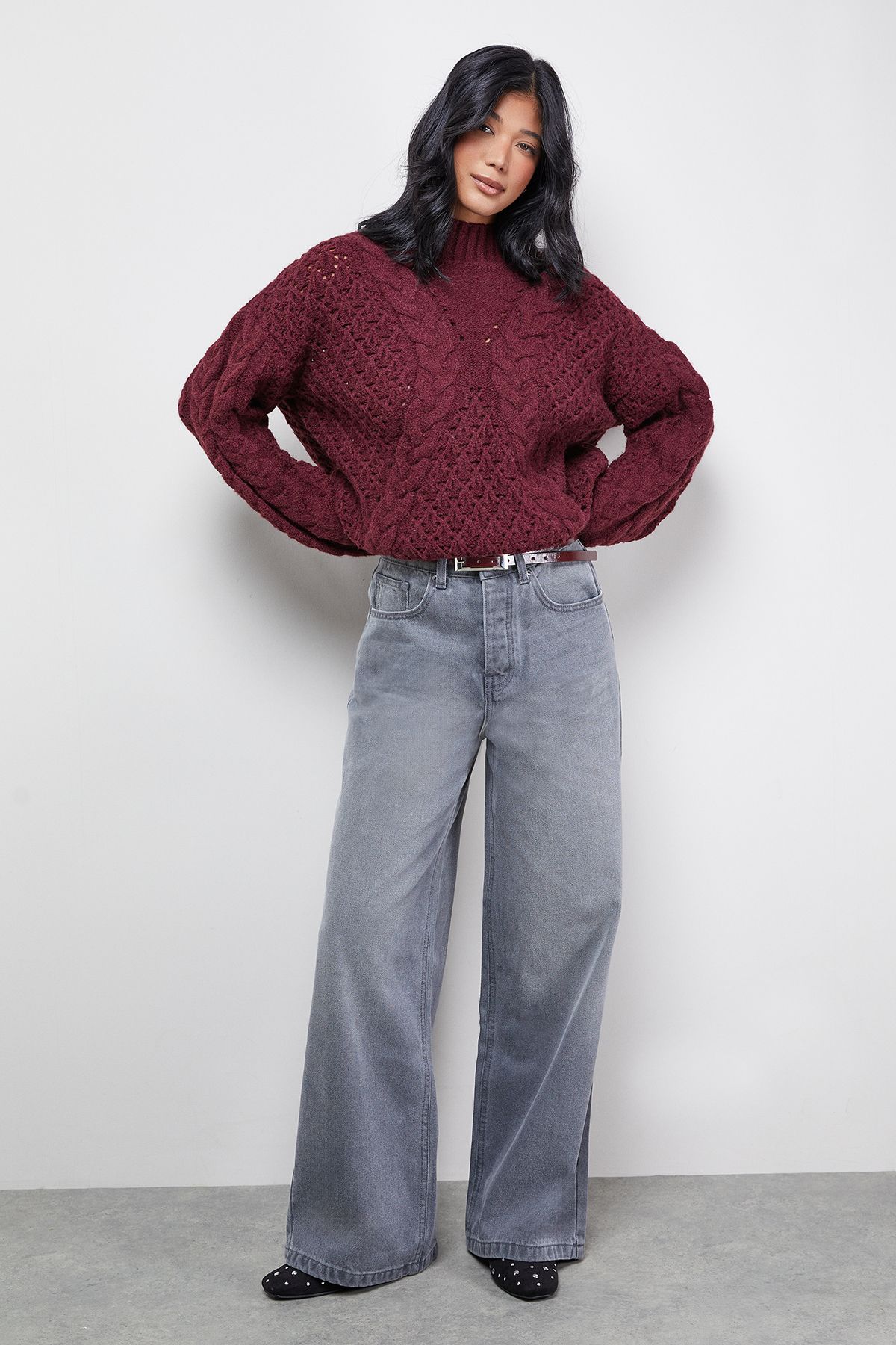 Warehouse Chunky Cable Knit Roll Neck Jumper