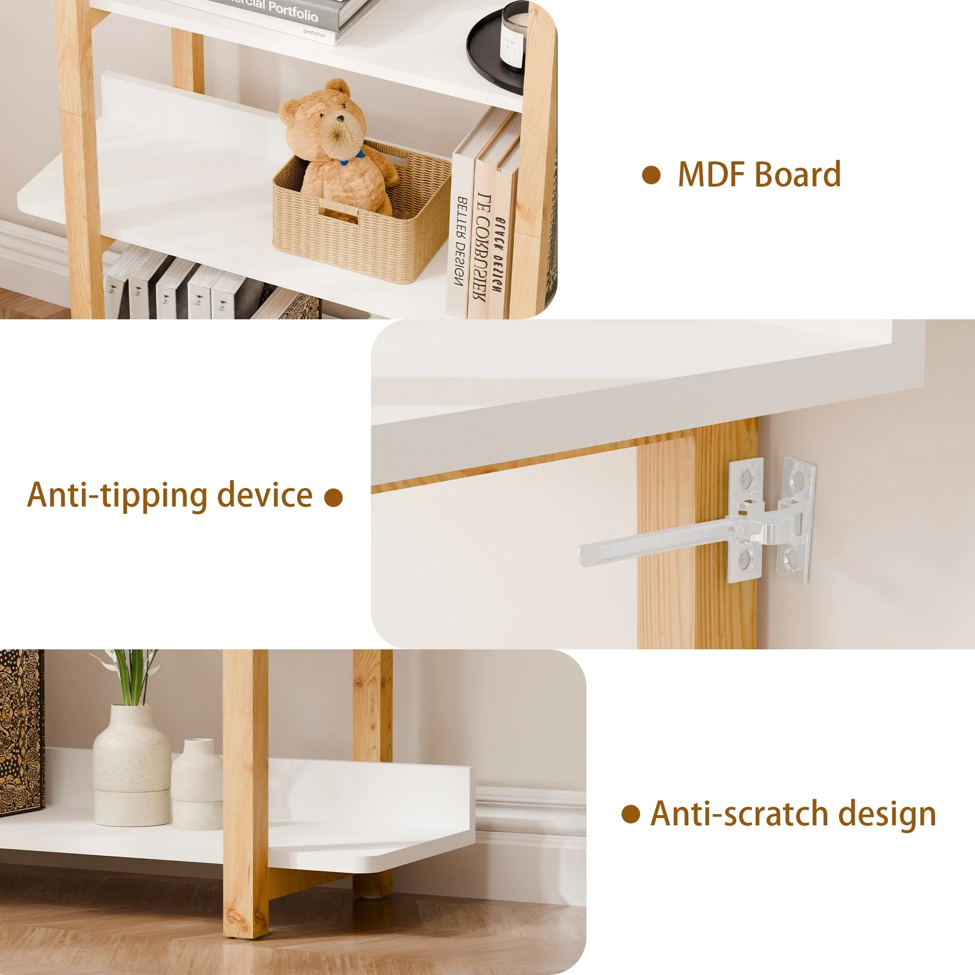 Multifuction Bookcase with Solid Wood Frame