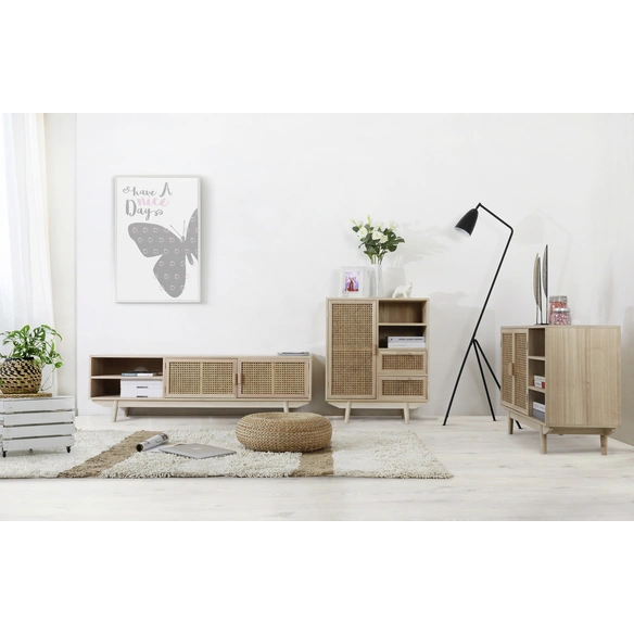 Lowboard, natur, Mitteldichte Faserplatte (MDF)/paulowniaholz/rattan