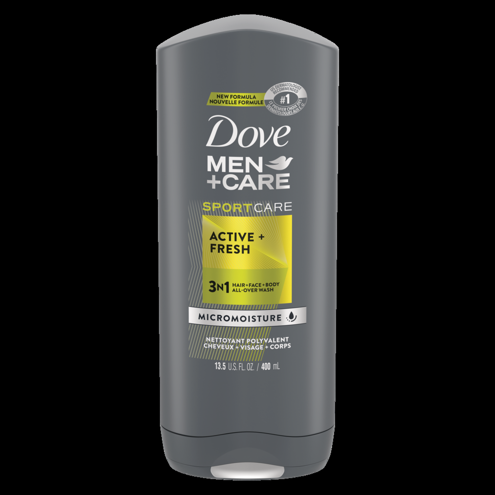 Dove Men+Care 3-in-1 Acitve + Fresh Sport Care Body/Hair/Face Wash, 400-mL