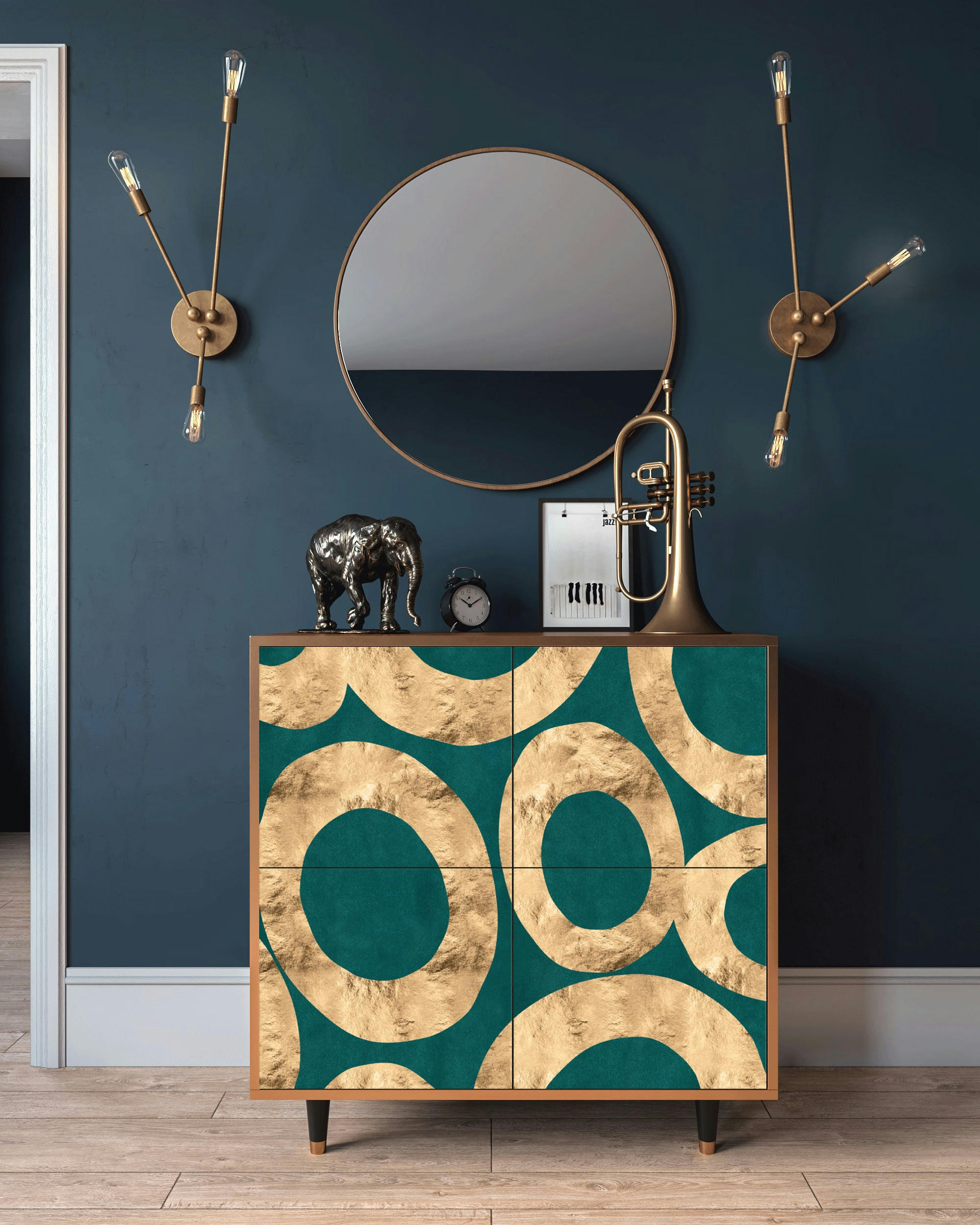 ZIRCON SPHERE - Buffet  bleu-vert 4 portes L 94 cm