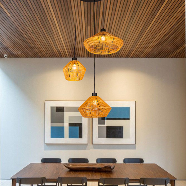 Lampa Sufitowa Wisząca Bambus BOHO Rattan Drewno Loft
