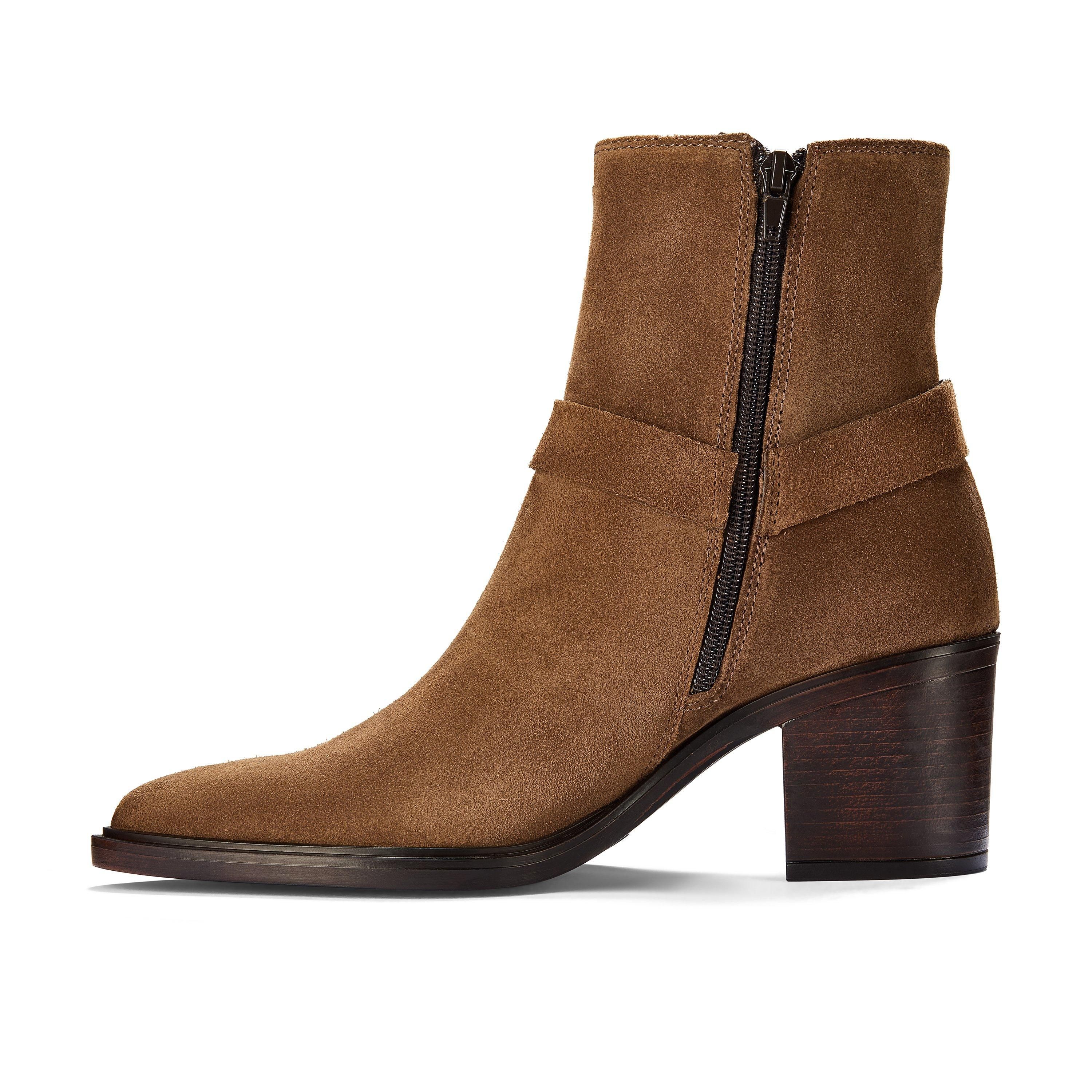 Clarks Jesse Buckle Dark Tan Suede Ankle Boots