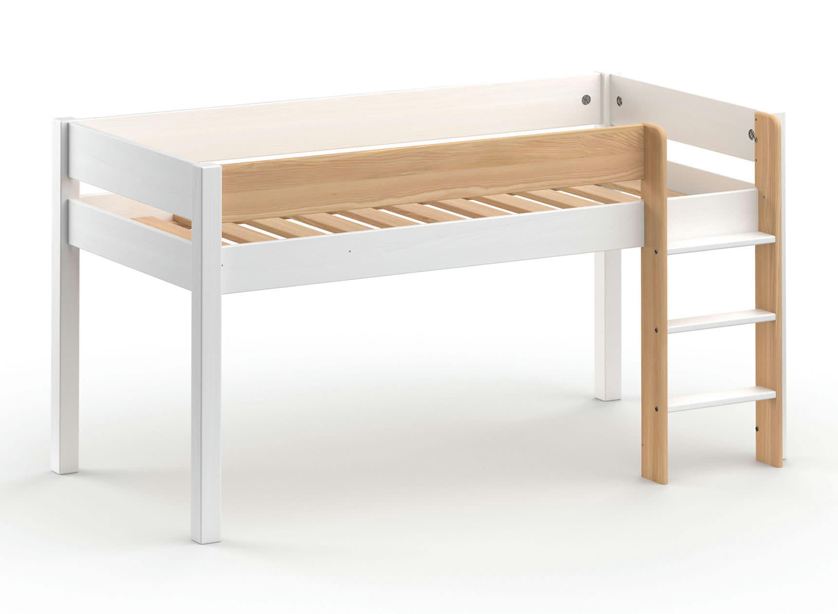 HOYA - Lit mi-hauteur 90x190 en Pin massif Blanc et Bois