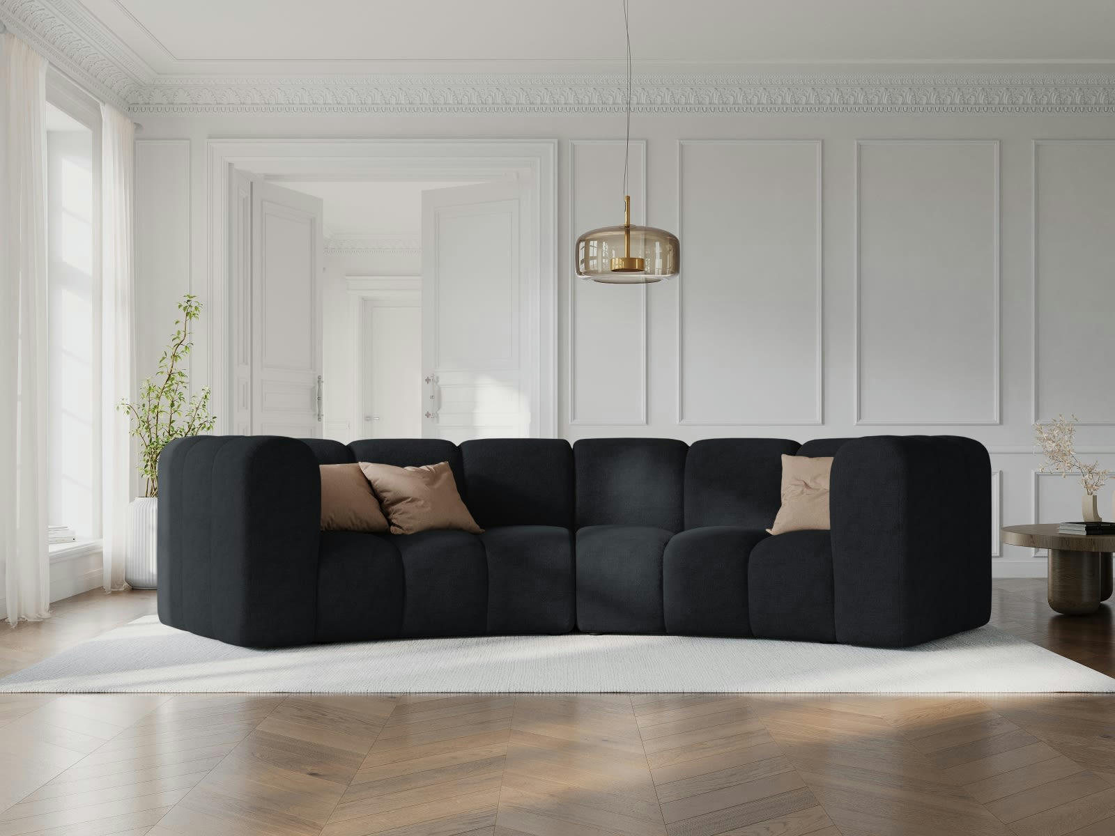 LUPINE - Canapé arrondi 3 places en tissu chenille noir