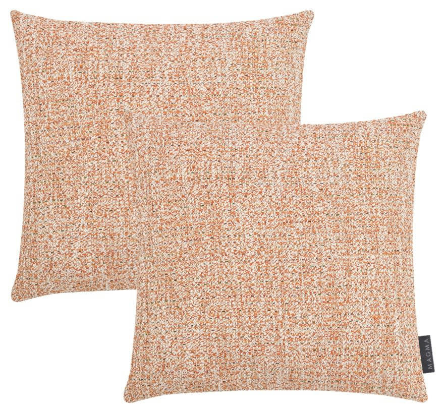 FINE - Housses de coussin jacquard effet tweed orange 40x40-Lot de 2