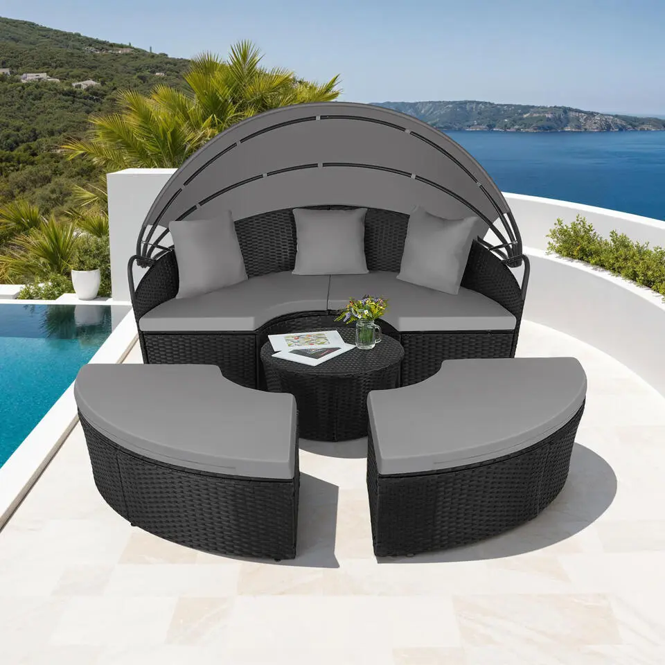 tectake Wicker zonne-eiland Santorini, Zwart