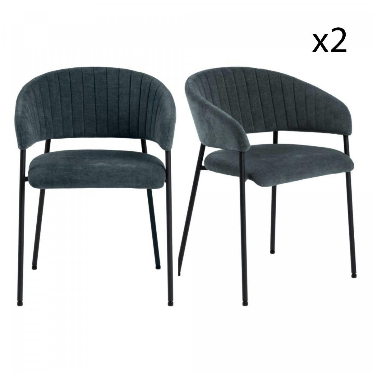 ANNIE - Lot de 2 chaises contemporaines en tissu bleu